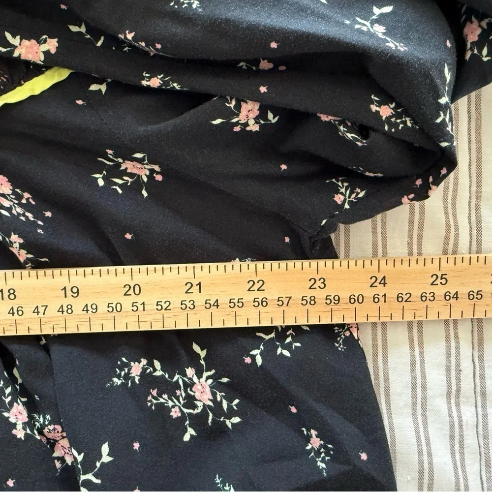 Free People Black Floral Button-Front Blouse with Neon Trim
